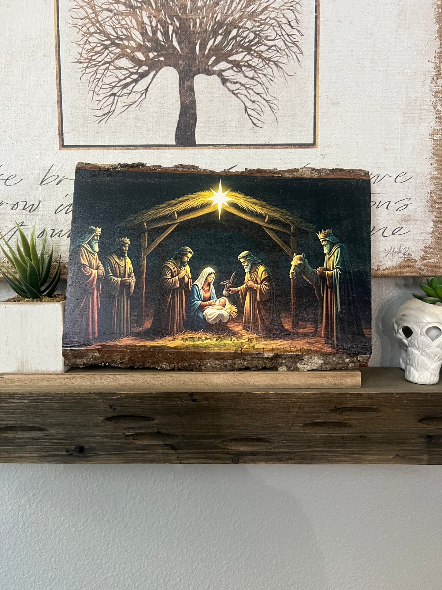 Natural Wood Edge Nativity Scene